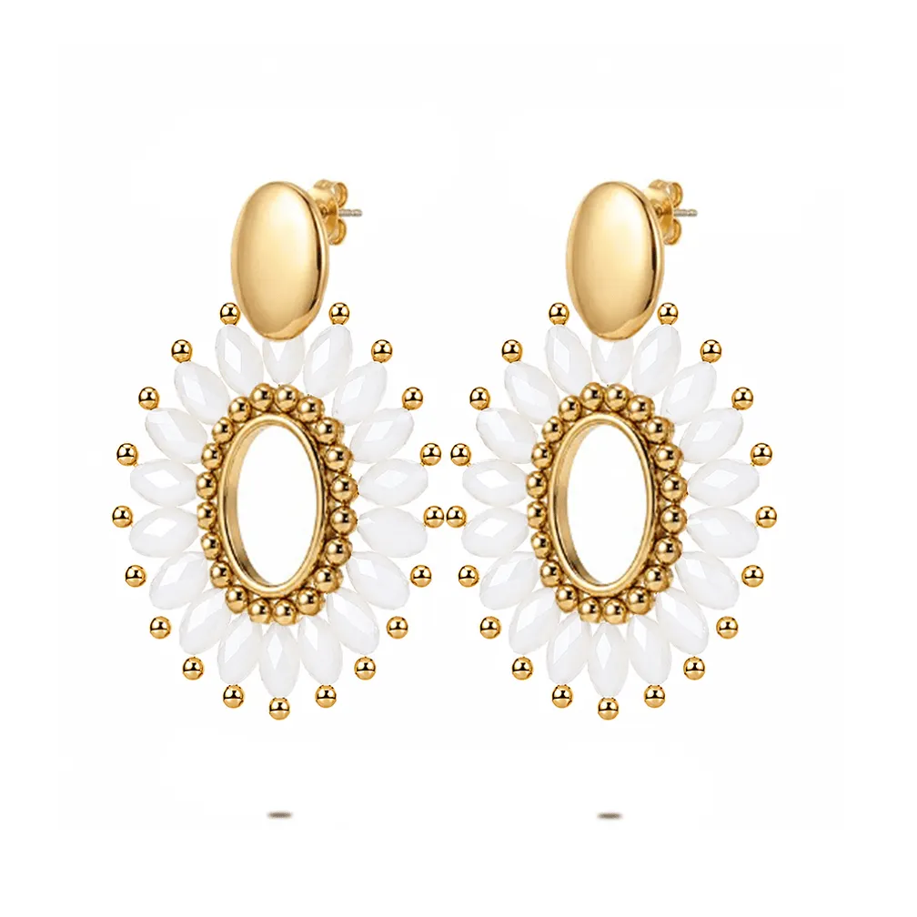 Oorbel in high fashion, ovaal met witte elementen