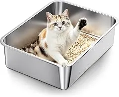 OneBug Stainless Steel High Sides Cat Litter…