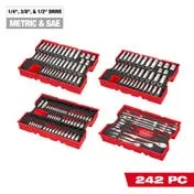 Milwaukee Tools 242pc. 1/4”, 3/8”, & 1/2” Drive Metric & SAE Ratchet & Socket Set with Trays for PACKOUT™ Drawers 48-22-9490
