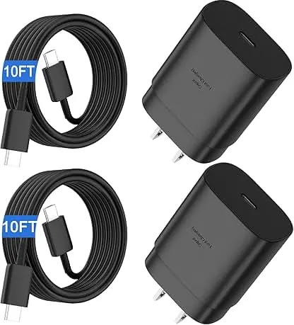 USB C Fast Charger,25W Android Phone Charger for Samsung S26 Super Fast Charger Type C Charger Cord & 10 Ft USB C Cable Fast Charging for Samsung Galaxy S26/S25/S24/S23/S22/S21/S20/Plus/Ultra,2 Pack USB C Fast Charger,25W Android Phone Charger for S…