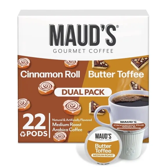 Maud's Cinnamon Roll & Butter Toffee Flavored Coffee Pods, 22ct, Medium Roast Flavored Coffee in Single Serve Pods 100% Arabica Beans, Compatible with Keurig K Cups Maker $14.99 Was $19.99