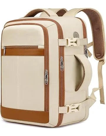 EZUOLA Travel Backpack for Women, Carry On Backpack Flight Approved | TSA 15.6inch Laptop Mochila With Shoe Pouch, Underseat Personal Item Travel Bag Luggage Bookbag Travel Essentials, Beige