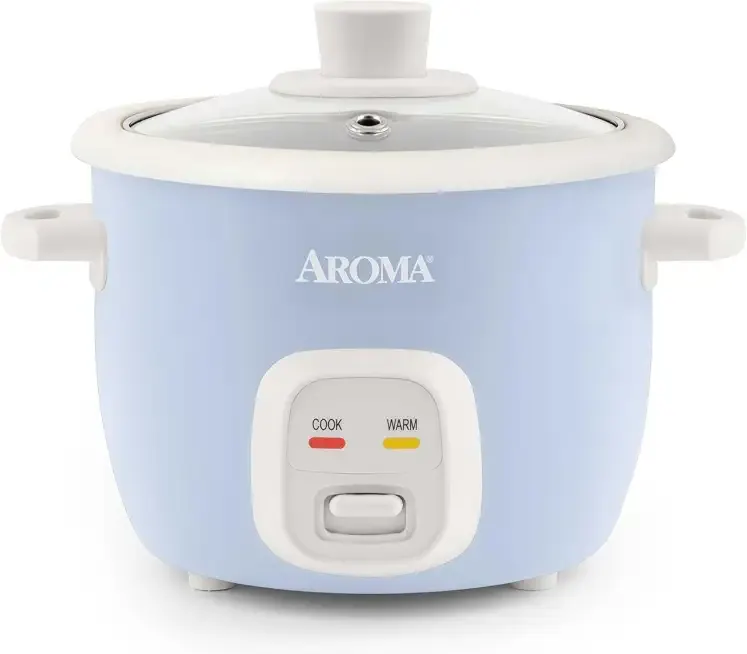 AROMA® Mini Rice Cooker, 2-Cup (Uncooked) / 4-Cup (Cooked), Grain Cooker, Soup Maker, Oatmeal Cooker, Auto Keep Warm, 1 Qt, Blue, ARC-302NGBL