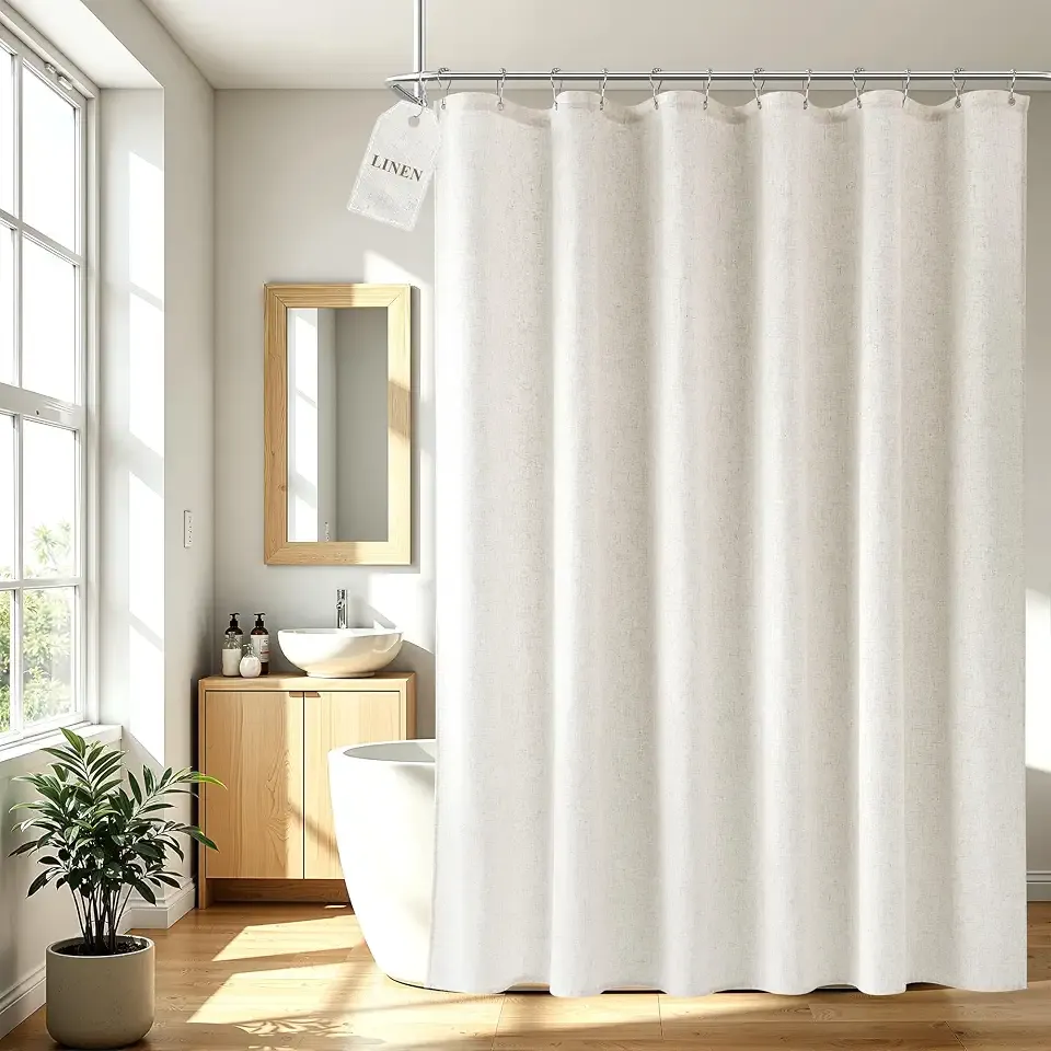 Joywell Linen Shower Curtain 78 Inch Long 1 Panel for Bathroom Cream