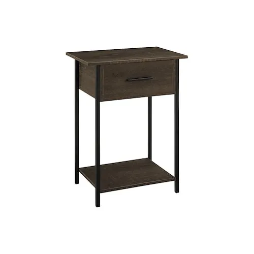 Accent Table, 2 Tier, End, Lamp, Living Room, Side Table, Storage Drawer, Small, Dark Oak Laminate