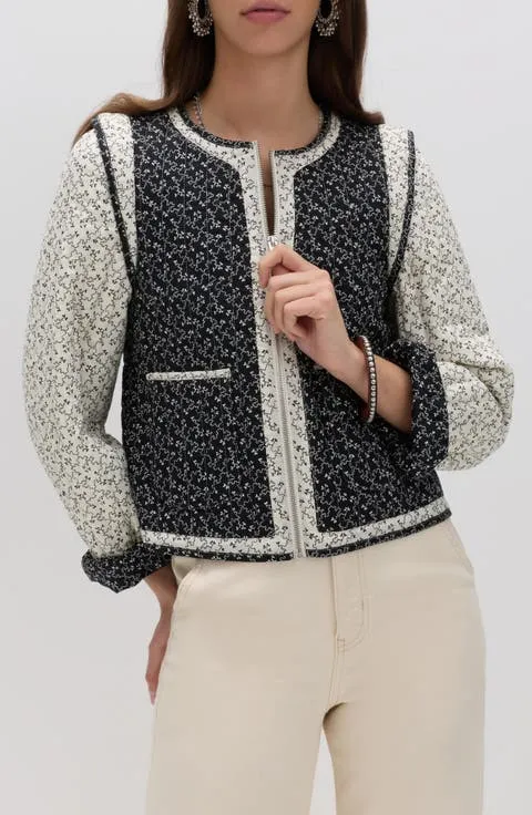 Mono Print Quilted Crop Jacket