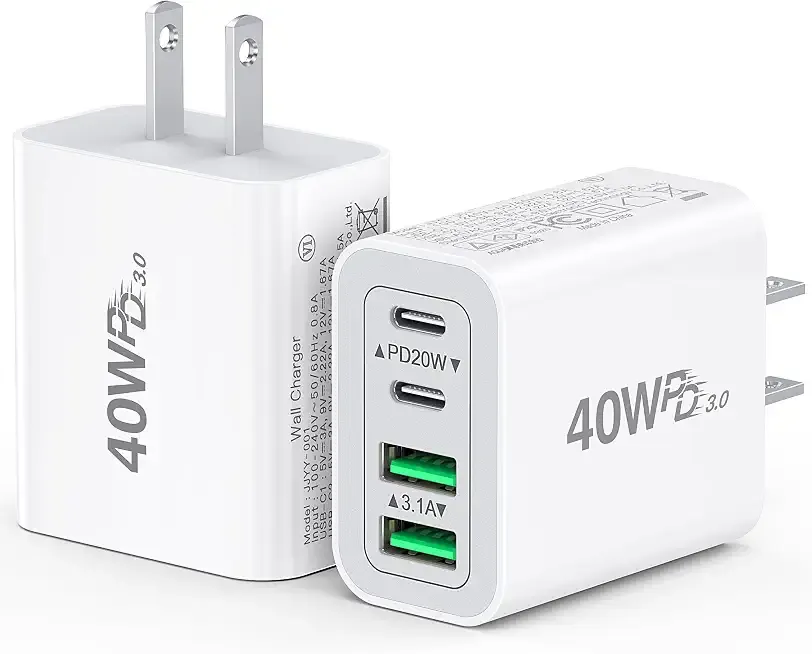 [2-Pack] USB C Charger Block 40W Max Output Type C Fast Charging Wall Plug