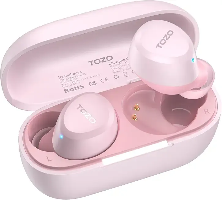TOZO A1 Wireless Earbuds Bluetooth 5.3 Light Weight in Ear Headphones | IPX5 Waterproof,2 Mics for AI Calls,Immersive Premium Sound Bass Headset with Charging Case,32 EQ via App Rose Gold