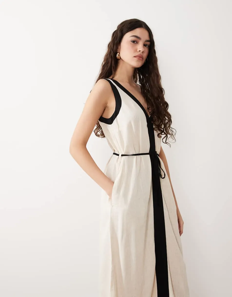 New Look contrast column midi dress in cream