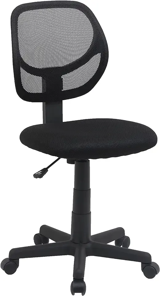 Amazon Basics Low Back Office Chair, Breathable Mesh, Height Adjustable, Padded Seat, Rolling Wheels, Swivel, Back Support, Sturdy, 21.25" D x 22.5" W x 38" H, Black