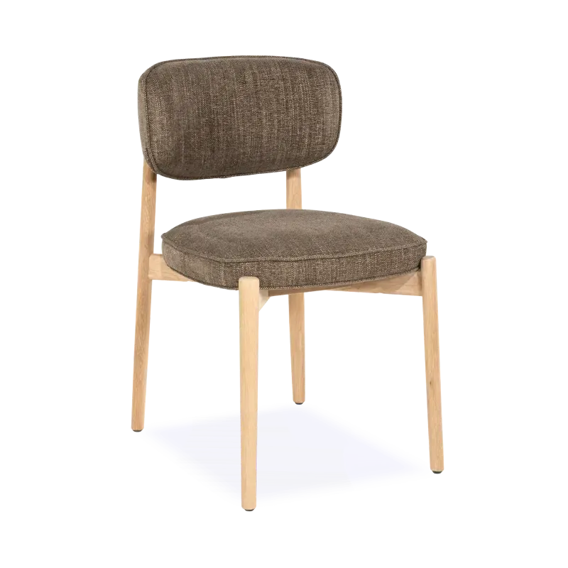 Eetkamerstoel Rune – stof Serene Bruin – poot eiken lichtbruin