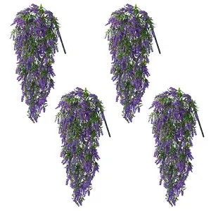 4 enredaderas artificiales de lavanda anti-UV, plantas colgantes decorativas de 55 cm para decoración de interiores, exteriores, jardines o bodas.