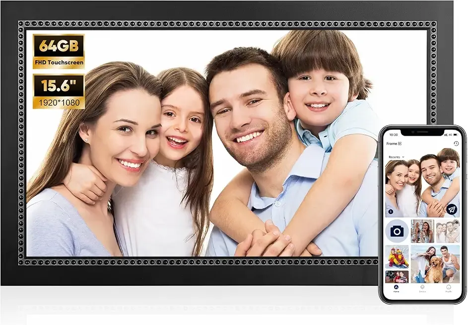 Digital Picture Frame, 15.6 Inch Large Digital Photo Frame WiFi, 64GB Memory, 1920×1080 IPS Touch Screen, Wall Mountable, Share Photos & Videos via AiMOR App, Gift for Parents, Birthday, Women