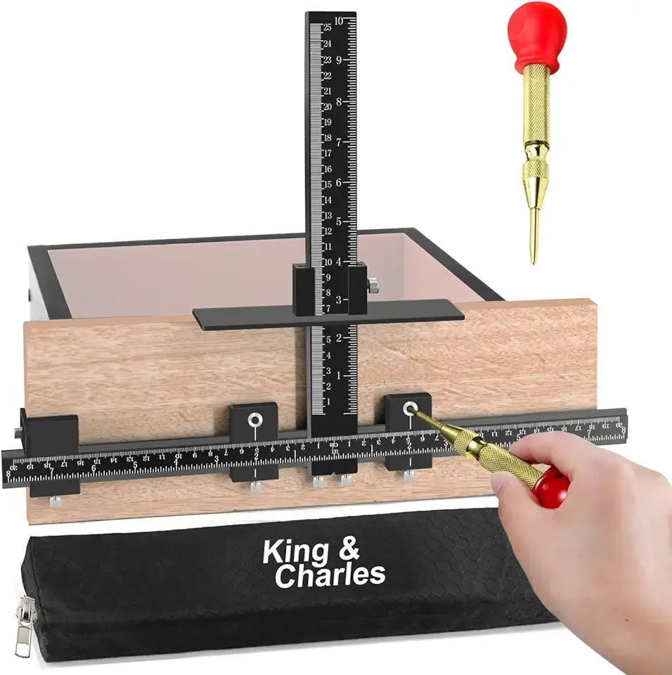 King&Charles Cabinet Hardware Jig, Aluminum Alloy Cabinet Handle Jig with Automatic Center Punch, Avoid Jitter Caused by Direct Drilling, Use for Handles and Pulls on Drawers/Doors.