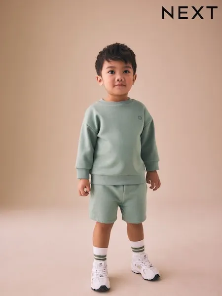Sage Green Single Plain Crew Neck Sweatshirt and Shorts Set (3mths-7yrs)