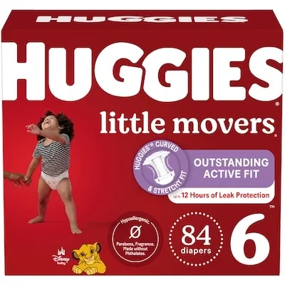 Little Movers Baby Diapers, Size 6 (35+ lbs), 84 Ct