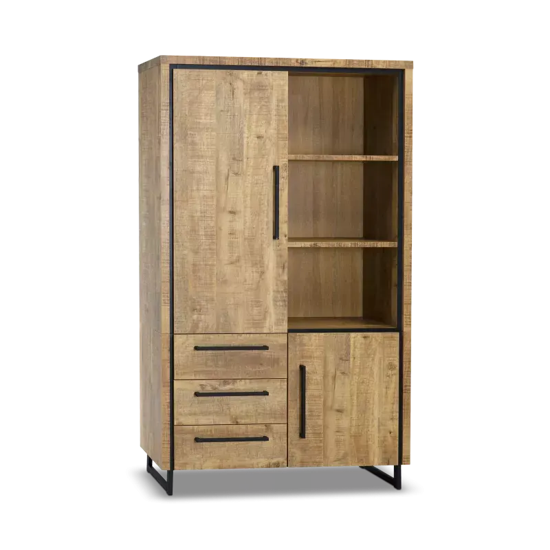 Wandkast Sheridan - 118 cm - Lamulux Mango - 2 deuren, 3 laden, 3 open vakken
