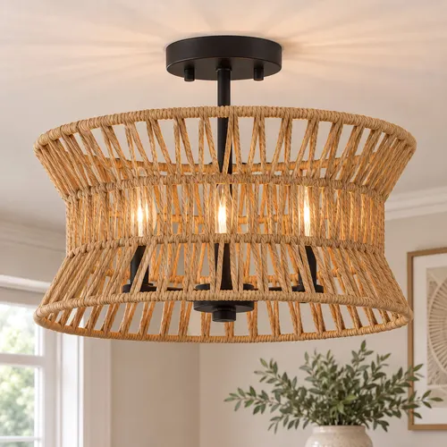 Patriot Lighting® Cinch Matte Black 3-Light Semi-Flush Mount Ceiling Light