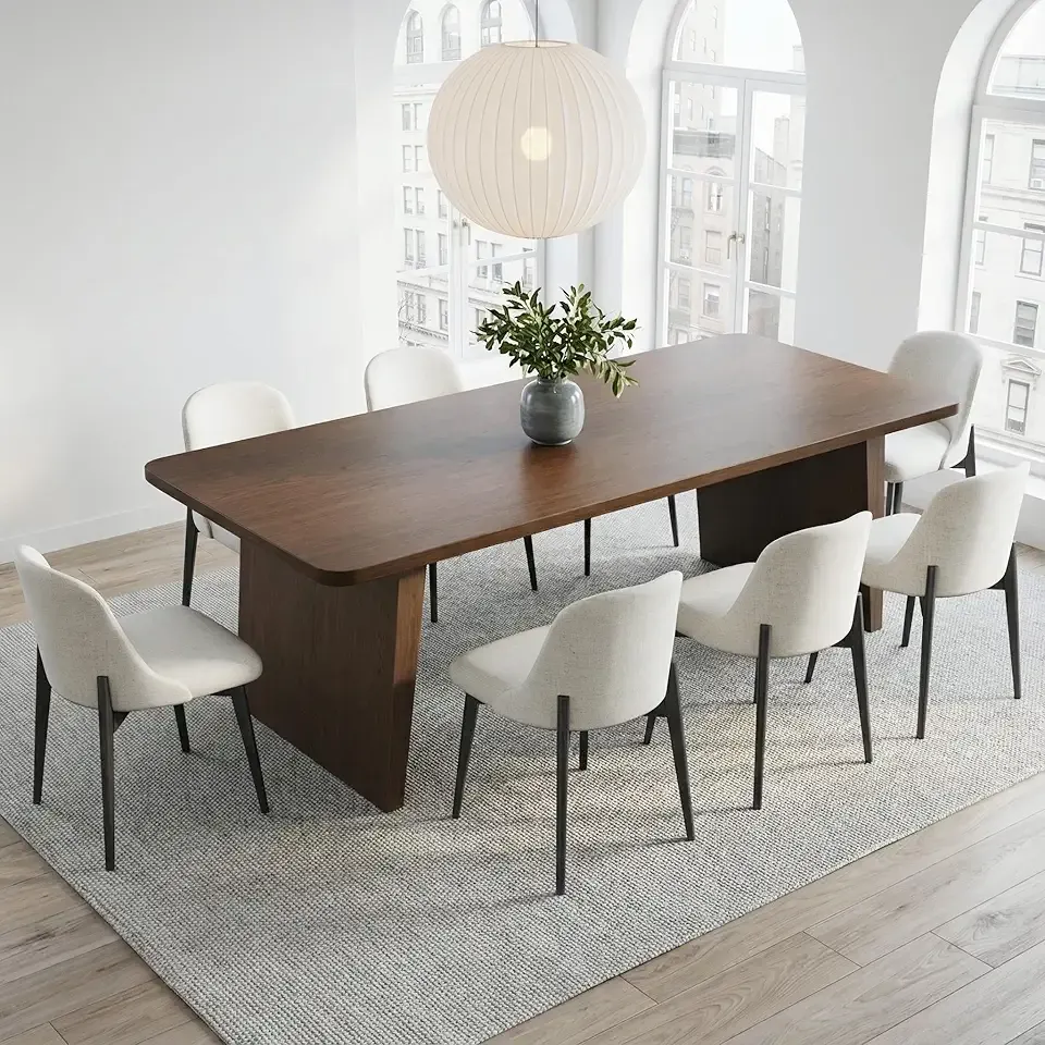 Casaphoria 79" Walnut Rectangular Dining Table for 6-8 People, Modern Farmhouse Style with 8-Leg Design for Kitchen, Living Room & Dining Room