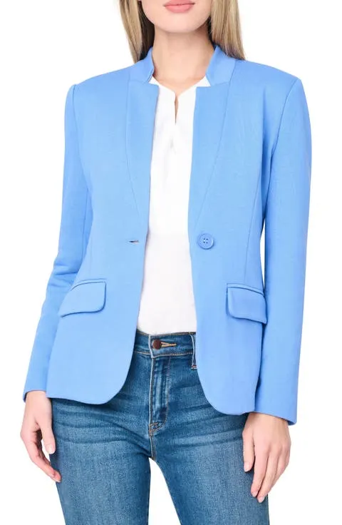 Inverted Notch Collar Cotton Blend Knit Blazer