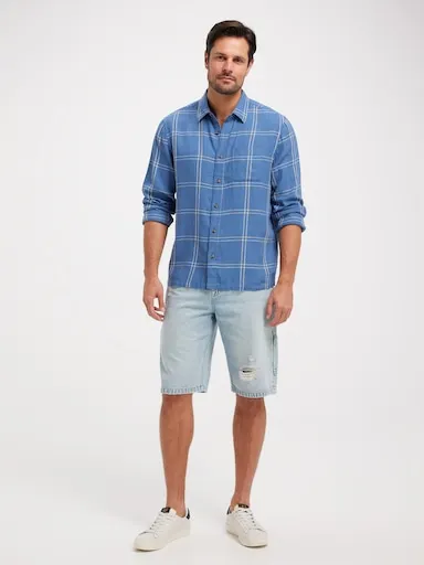 Just Jeans Long Sleeve Relaxed Linen Blend Check