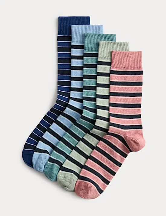 5er-Pack gestreifte Cool & Fresh™-Socken mit hohem Baumwollanteil