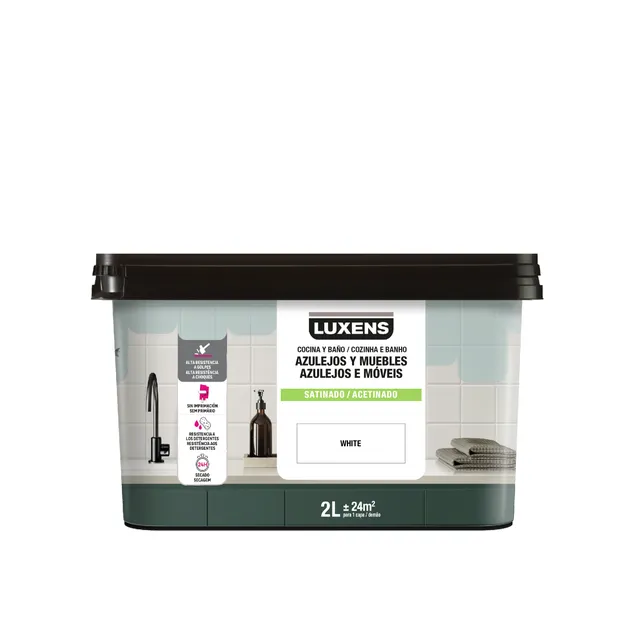 Esmalte de interior multimateriales cocinas y baños LUXENS color blanco satinado 2 L para azulejos de pared