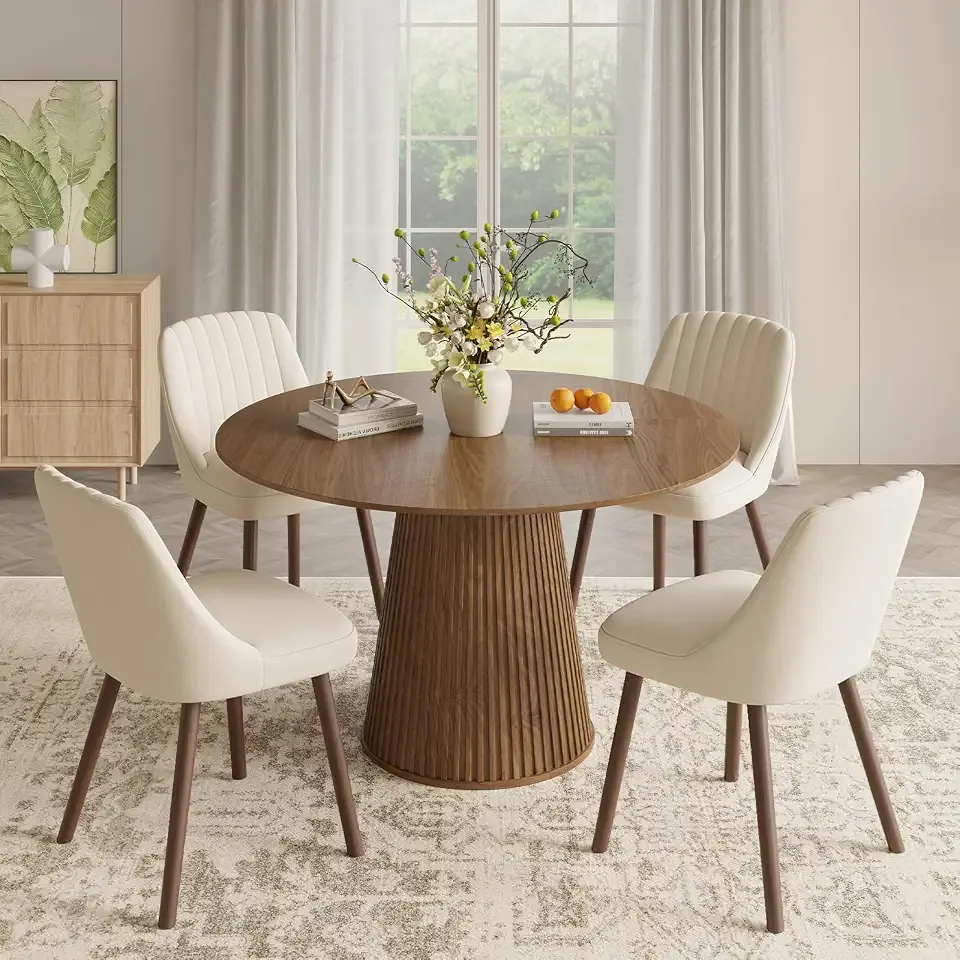 MALOL Dining Chairs Set of 4,Modern Fabric Kitchen Chairs with Back,Beige