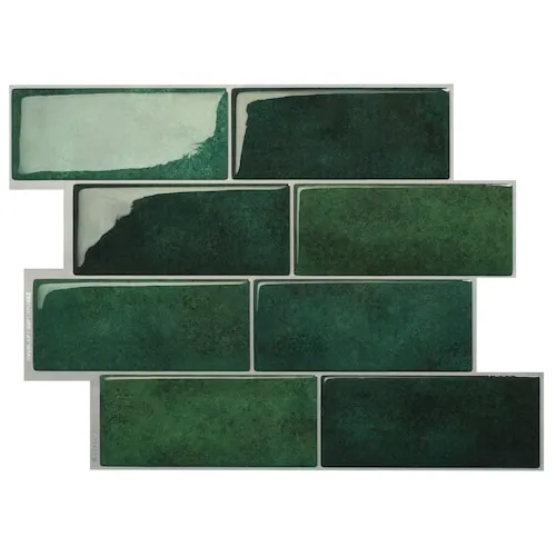 Peel and stick backsplash Metro Fiona tiles, Ceramic look, 11.56in. x 8.38in., Green, 4-pack