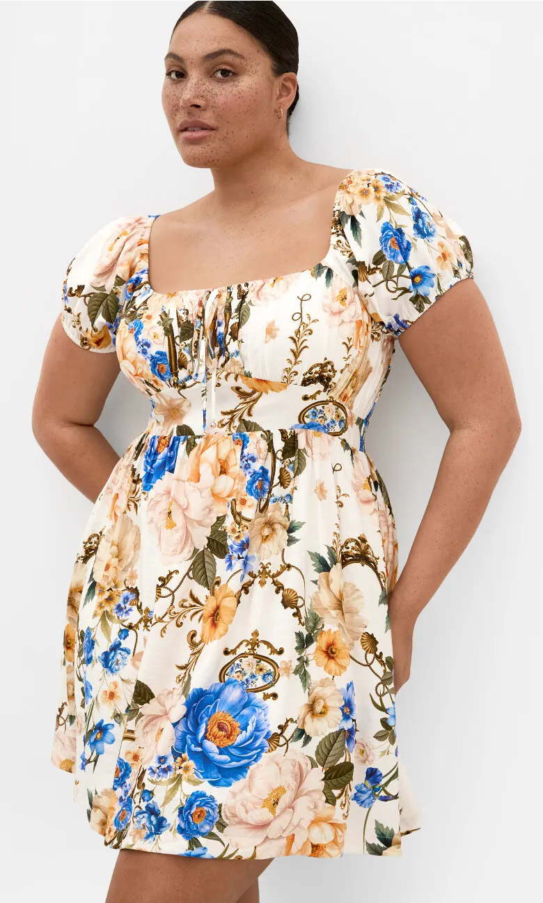 Abbigail Regal Print Mini Dress - ivory