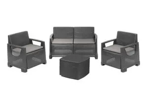 Salotto da giardino per 4 persone antracite ARONA con cuscini in poliestere grigio