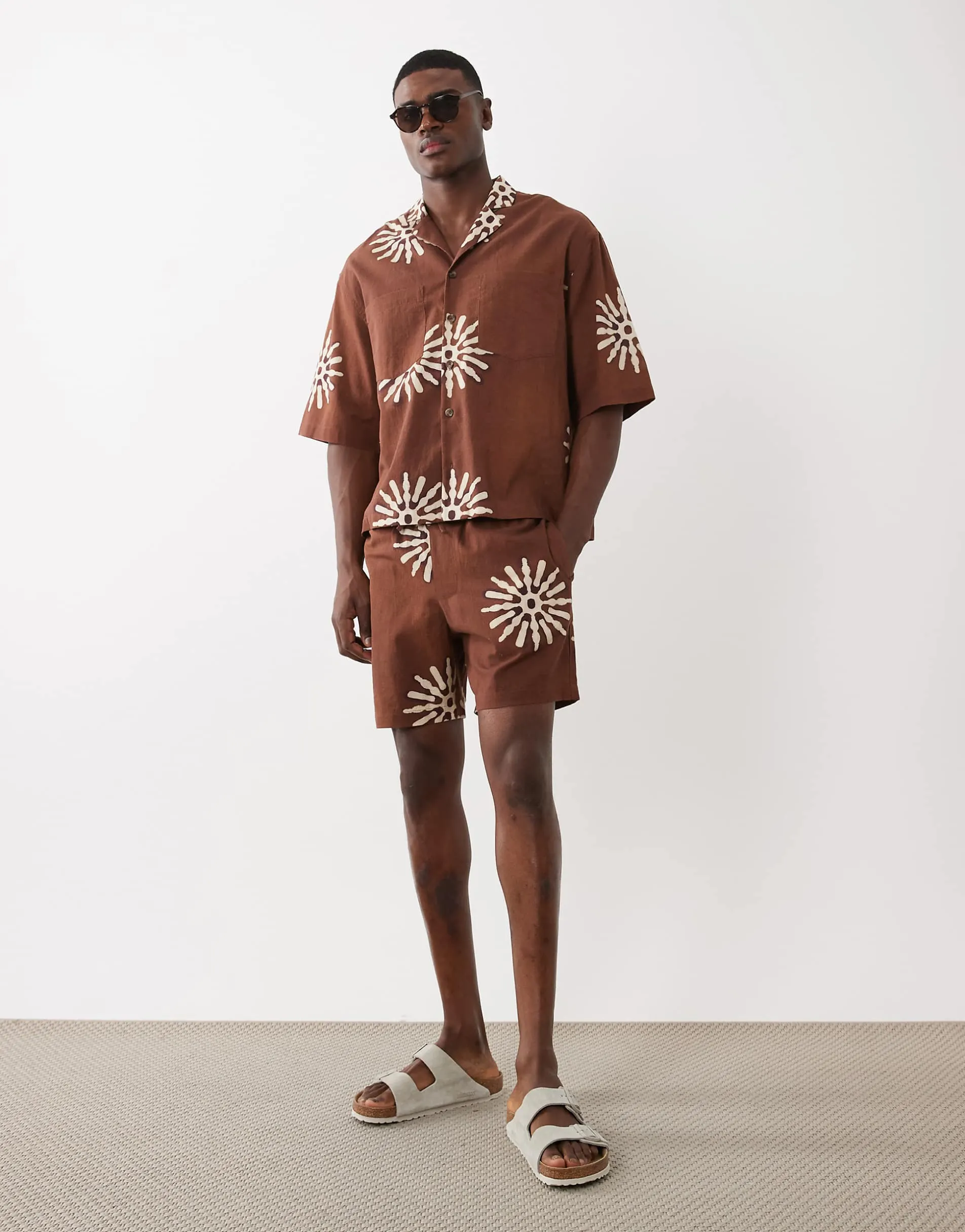 ASOS DESIGN co-ord with all over sun print in brown