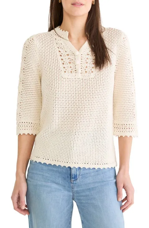 Semisheer Cotton Blend Open Stitch Sweater