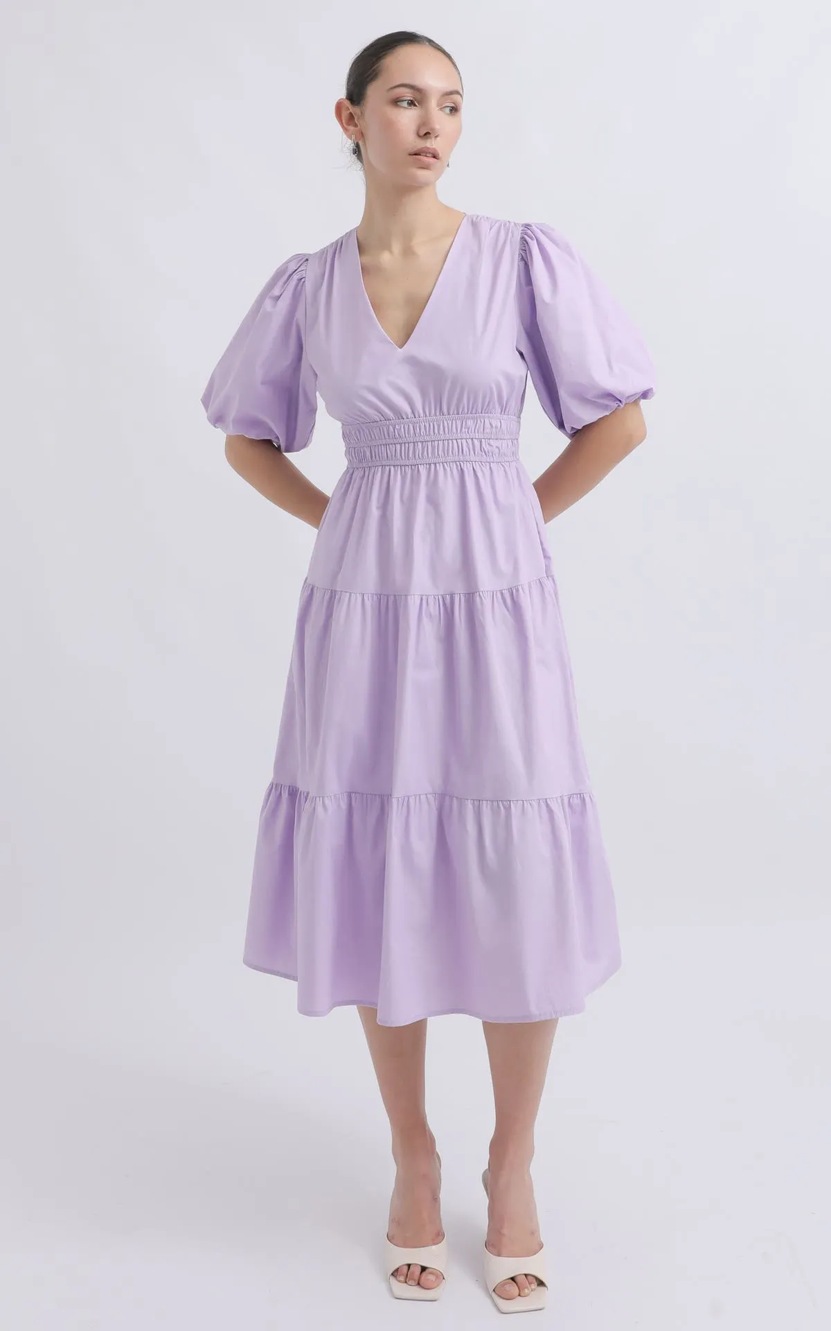 Cotton Poplin Puff Sleeve Dress