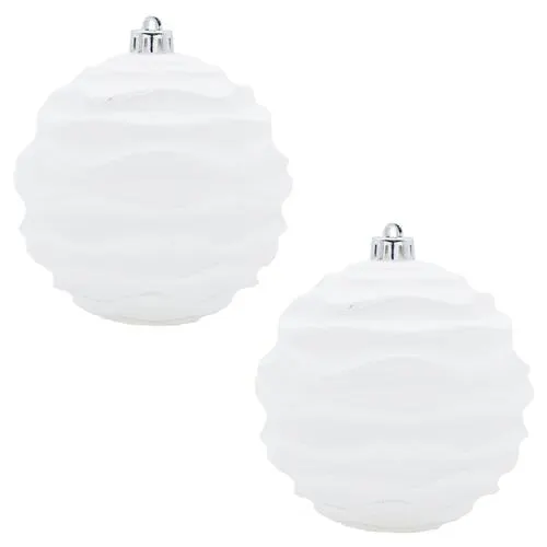 Enchanted Forest® 100mm White Concave Swirl Shatterproof Ornaments - 2 Pack