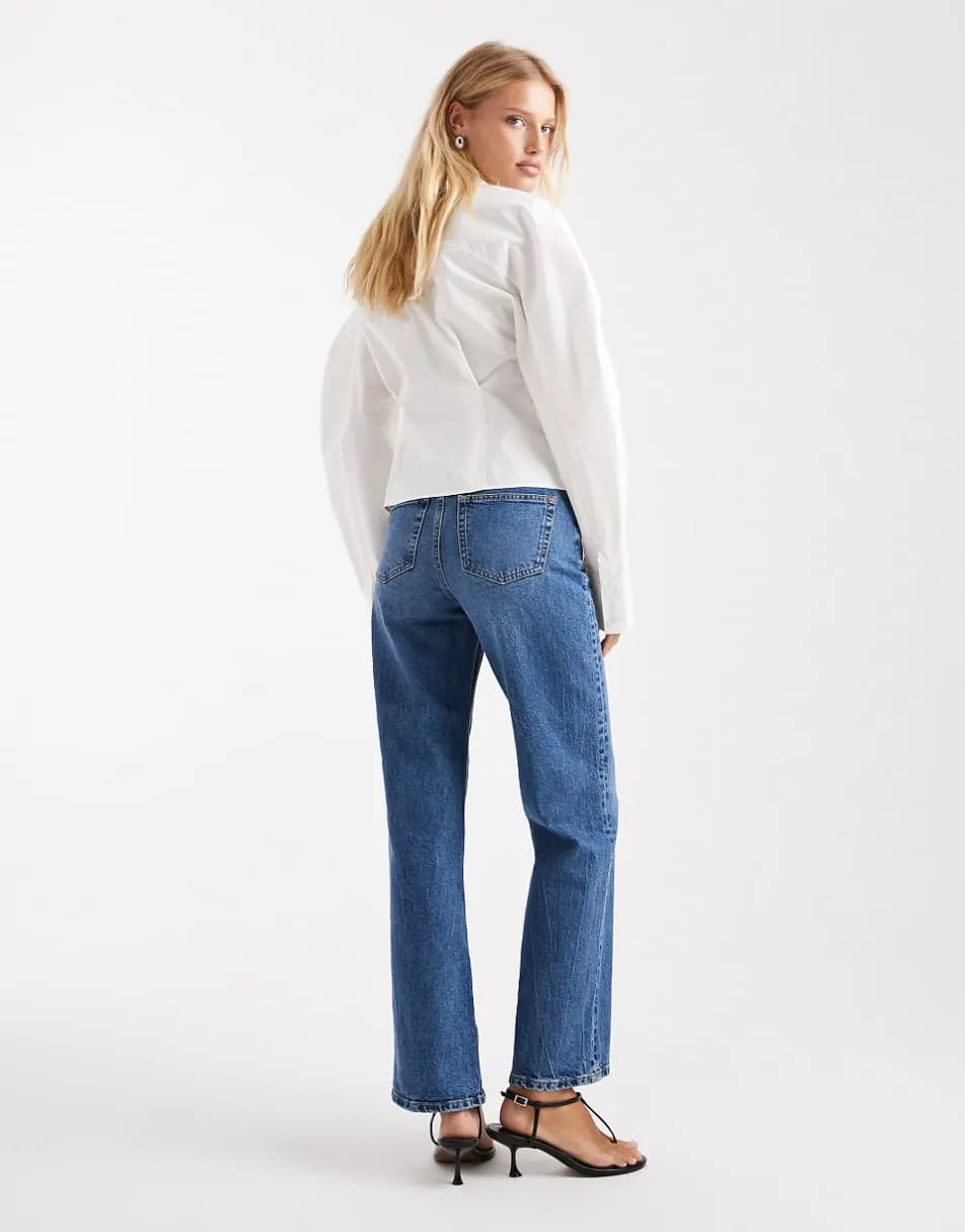 ASOS DESIGN comfort stretch straight leg jeans in authentic mid blue