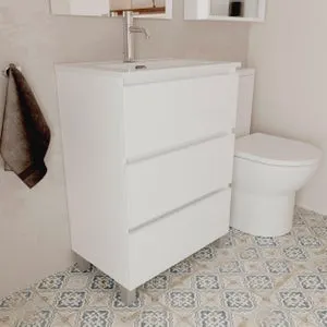 Mueble de baño con lavabo Espacio F39 + Lavabo blanco 50x39 cm fondo reducido con 3 cajones
