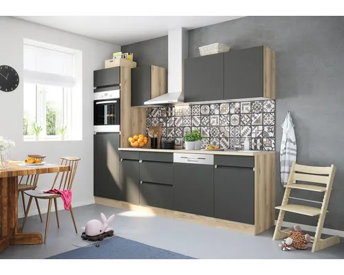 Kuchyňský blok Optifit Noah420 270 cm barva čela antracit matná barva korpusu divoký dub v nesmontovaném stavu