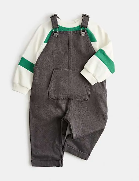 2-tlg. Outfit mit Latzhose mit hohem Baumwollanteil (0–3 Jahre)