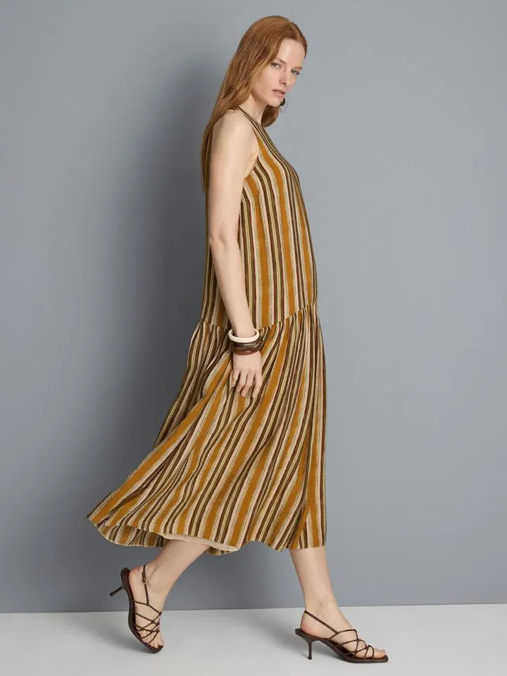 Robe mi-longue imprimée dos-nu sans manches