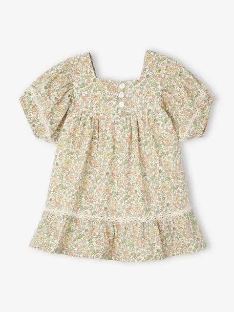 Robe fleurie bébé détails en dentelle - vanille