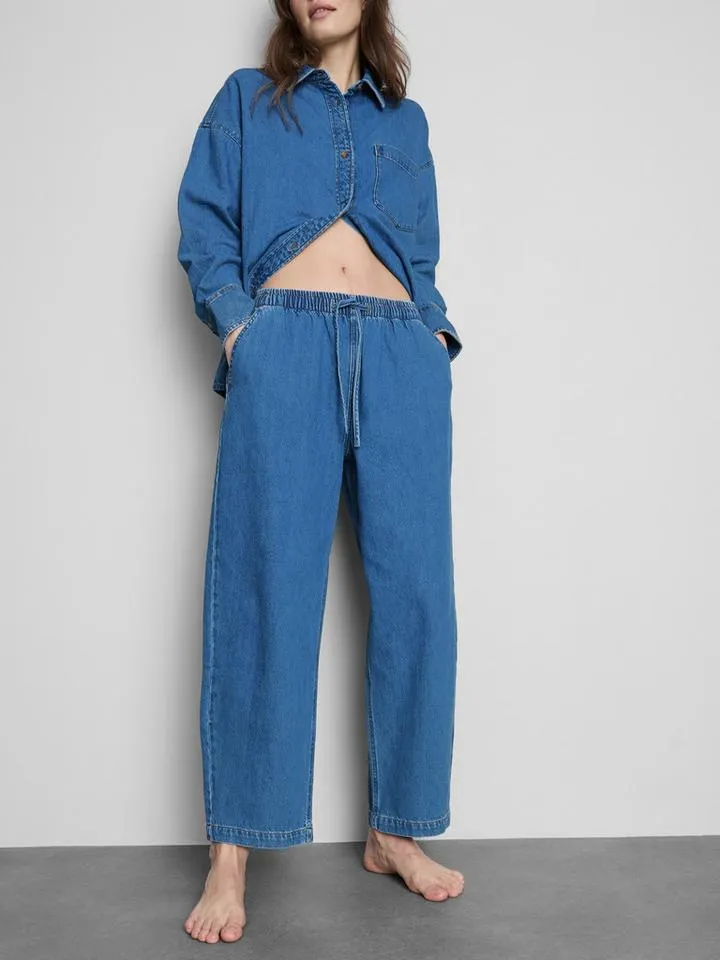 Bas de jogging fuselé en denim de coton