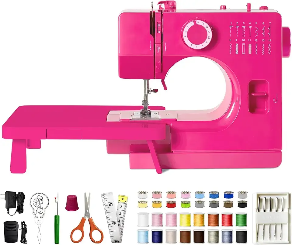 StitchMaster Pro Sewing Machine - Twin/Double Needle Compatible, 14 Stitches, Easy for Beginners & Home Users (Pink)