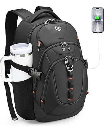Swissdigital Design Laptop Backpack with USB Charging Port, Travel Backpack Fits 15.6 inches Computer, 31L College School Backpack for Men, Black | SD803-01