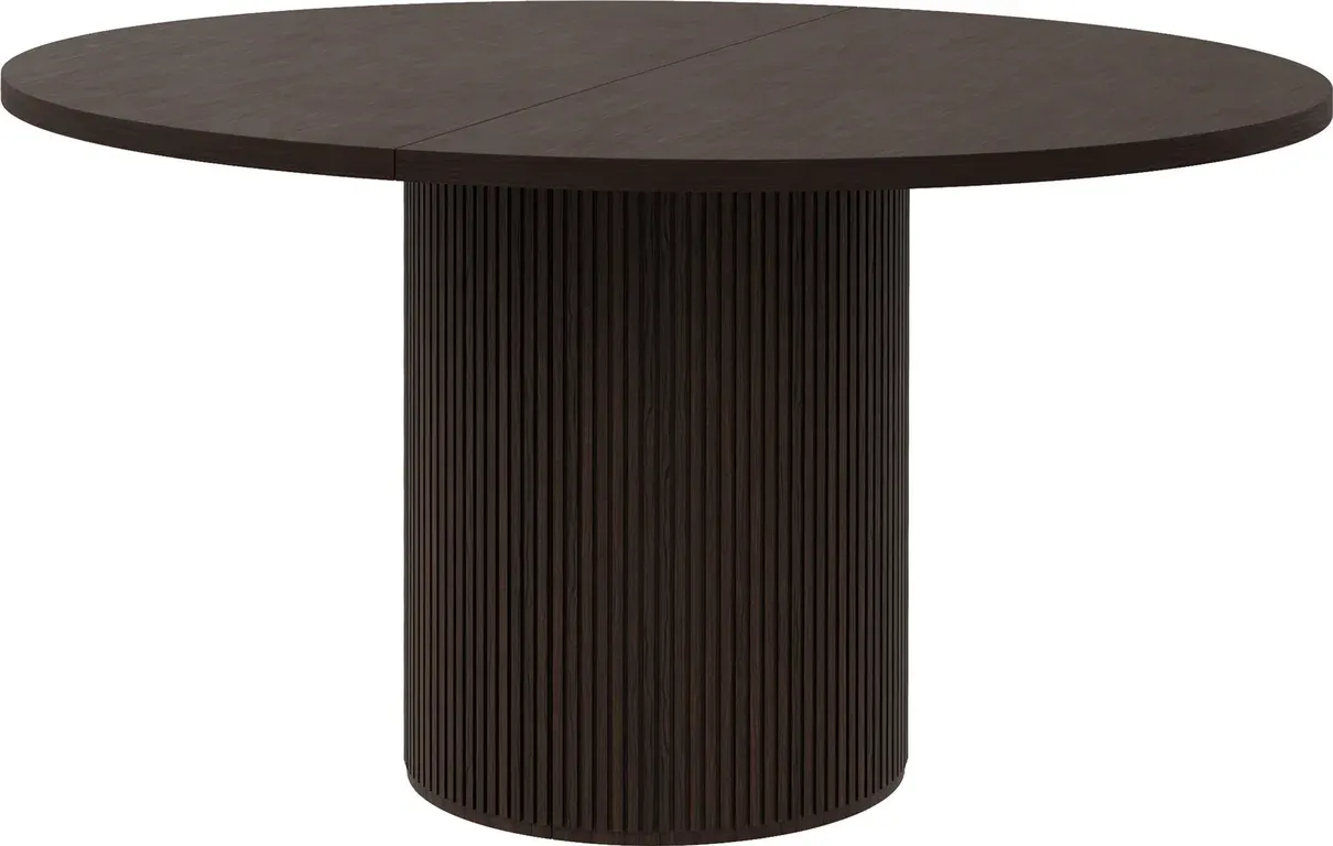 Linea spisebord rundt Ø 120 cm m/uttrekk for opptil 4 plater, mocca oljet, spilesokkel