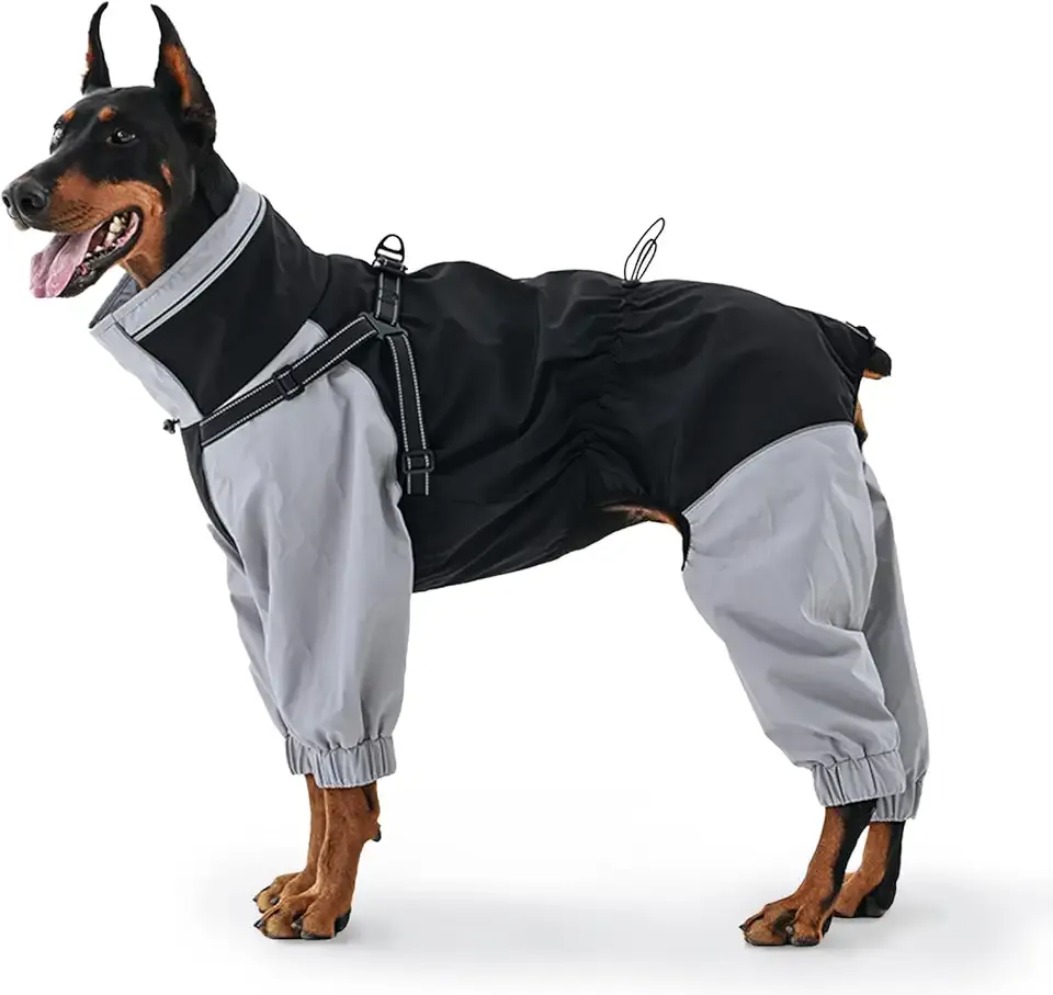 IECOii Dog Raincoat with Built-in Harness, Waterproof & Windproof 4-Leg Rain Jacket with Hidden Hood, Reflective & Adjustable Rain Gear for Medium Large Giant Dogs – Ideal for Outdoor Walking & Hiking