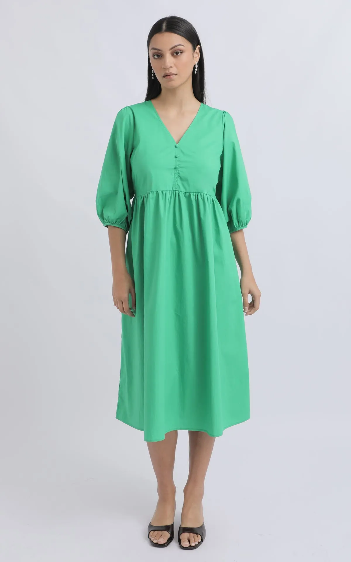 Cotton Poplin Button Midi Dress
