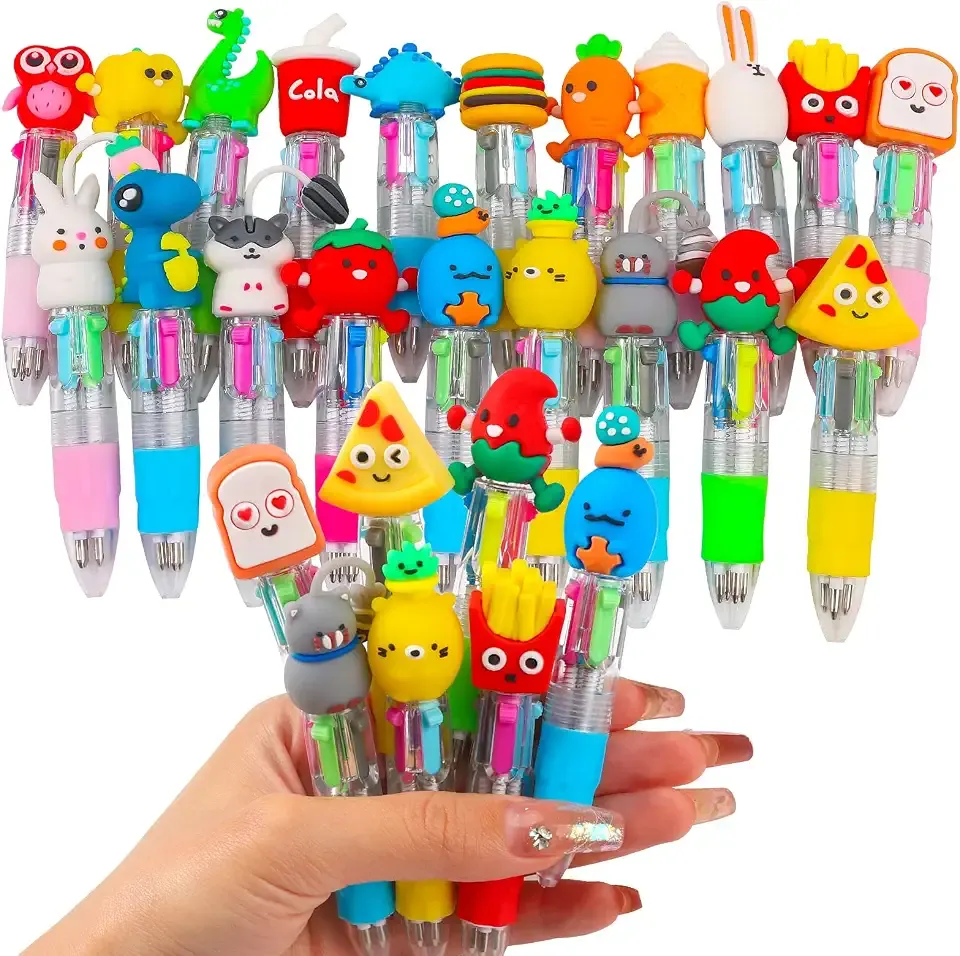 CZWZ 24Pcs Mini Multicolor Pens in One 4-in-1 Cute Pens Bulk for Kids, Fun Kawaii Ballpoint Pens for Birthdays and Children's Party Favors Gifts Teacher School Supplies
