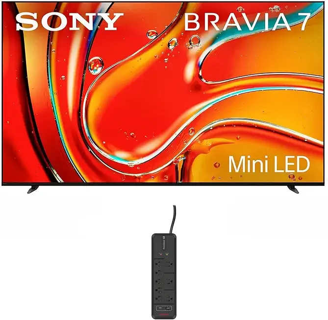 K75XR70 75 Inch 4K Bravia LCD Mini LED Full Array HDR Google TV with an AudioQuest G8 8-Outlet USB-A/USB-C AC Power Surge Protector (2024)
