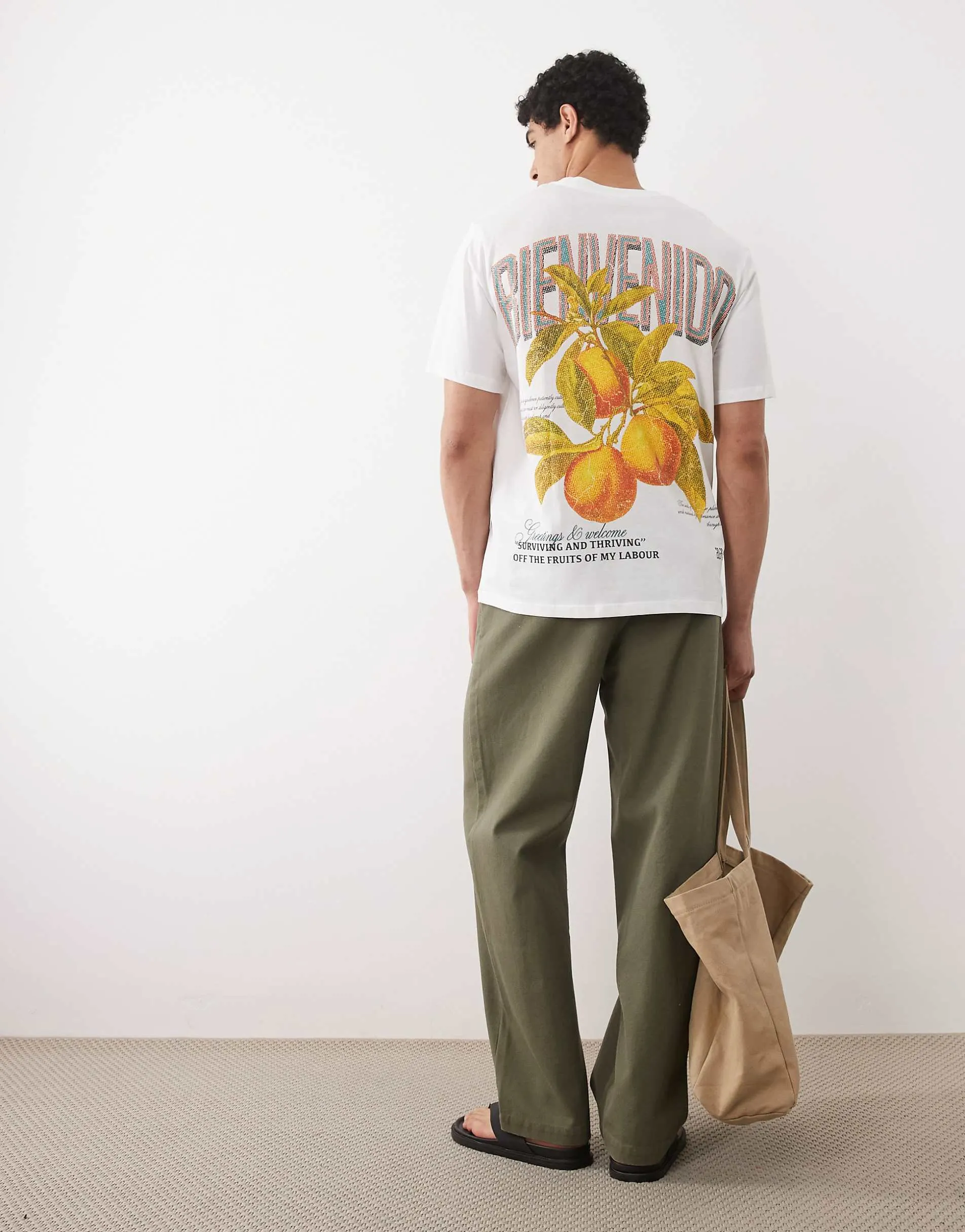 Jack & Jones oversized t-shirt with peach backprint in white